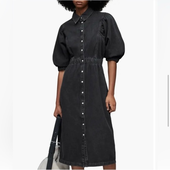 All Saints Osa Puff Dress - Denim - Picture 1 of 6